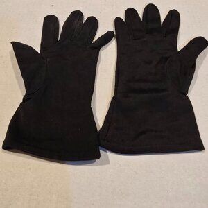 Ladies Black Embellished Gloves 1950s-1960s Floral Leaf Rayon Evening size Mediu